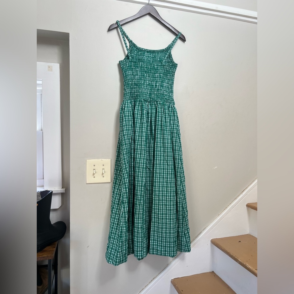 All Row Smocked Plaid Midi Dress - Picture 3 of 8